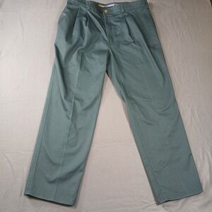 Duxbak Pleated Pants Mens 38x30 Green Cotton Made in USA Vintage Chinos